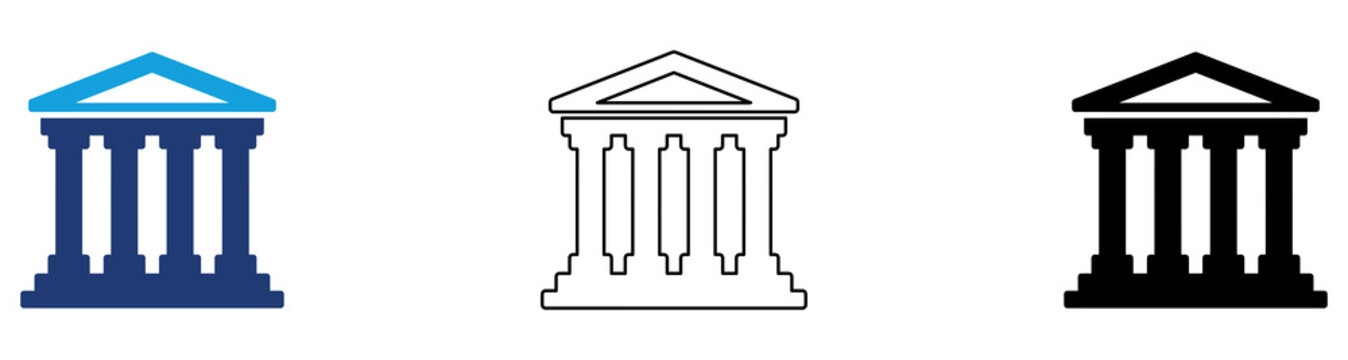 Multicolor Government Building Icon Set with Filled and Outline Styles for Public Administration Civic Institutions Government Services and Official Authority Isolated on Transparent Background