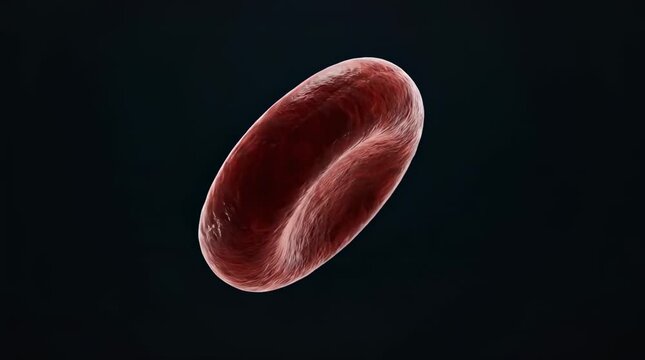 Red blood cell rotating on dark background