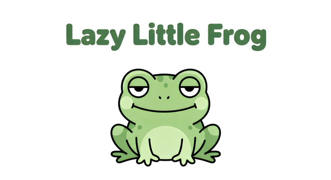 Cartoon lazy green frog sitting isolated on transparent background T-shirt design