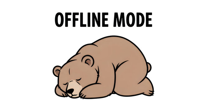 Sleeping brown bear in offline mode isolated on transparent background T-shirt design