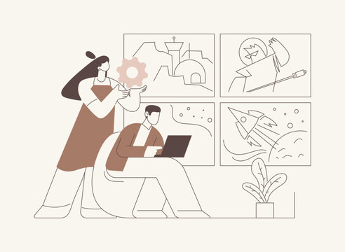 Game storyboarding isolated cartoon vector illustrations.