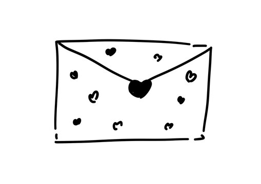 Cute love letter envelope doodle vector illustration. Hand drawn mail envelope with heart stamp isolated