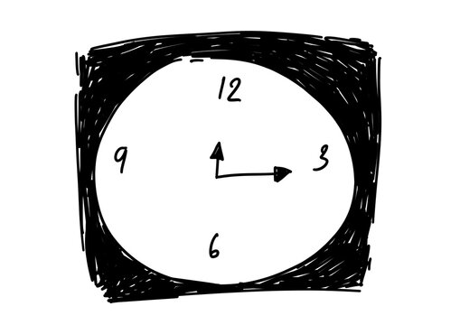 Cute hand drawn wall clock doodle vector illustration. Clock telling time line art isolated