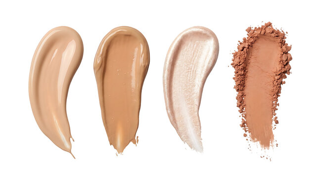 Cosmetic liquid foundation swatches, makeup cream texture smears and face powder sample, beauty product testing concept isolated PNG with Transparent Background