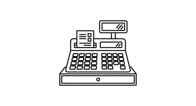 Cash register outline on a white background a simple line silhouette cashier