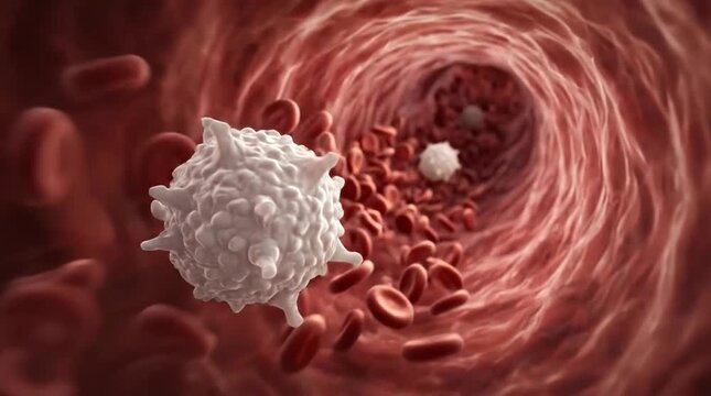 White blood cell moving through bloodstream
