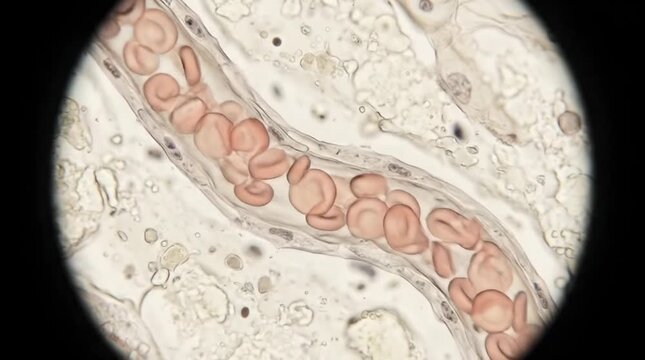 Red blood cells flowing through a small capillary