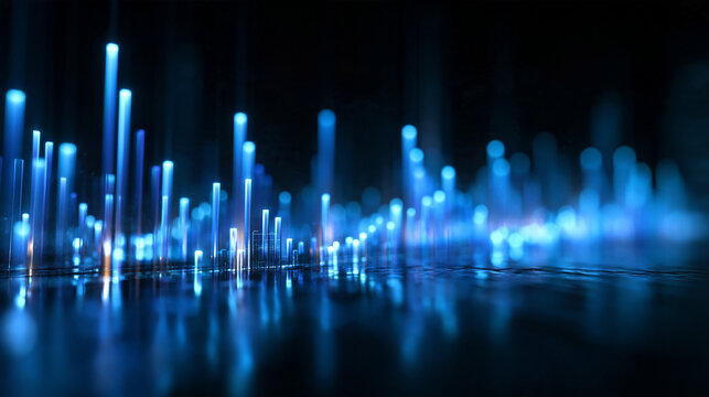 Abstract Glowing Blue Fiber Optic Digital Data Background