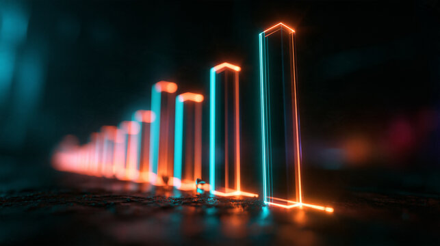 Glowing Neon Bar Chart Showing Financial Growth Concept