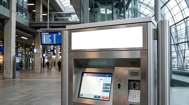 Modern ticket vending machine in a transportation hub, offering self-service ticket purchases and information displays