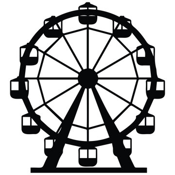 Ferris wheel silhouette vector illustration for amusement park maps and carnival fair signs.