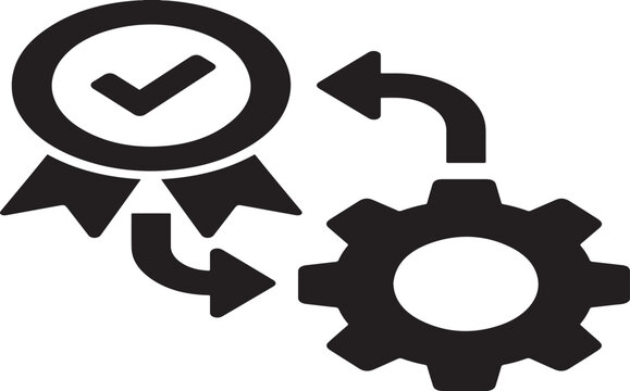Quality assurance process icon with a gear and checkmark emblem process control business operations technical workflow management strategy efficiency sign checkmark symbol improvement concept