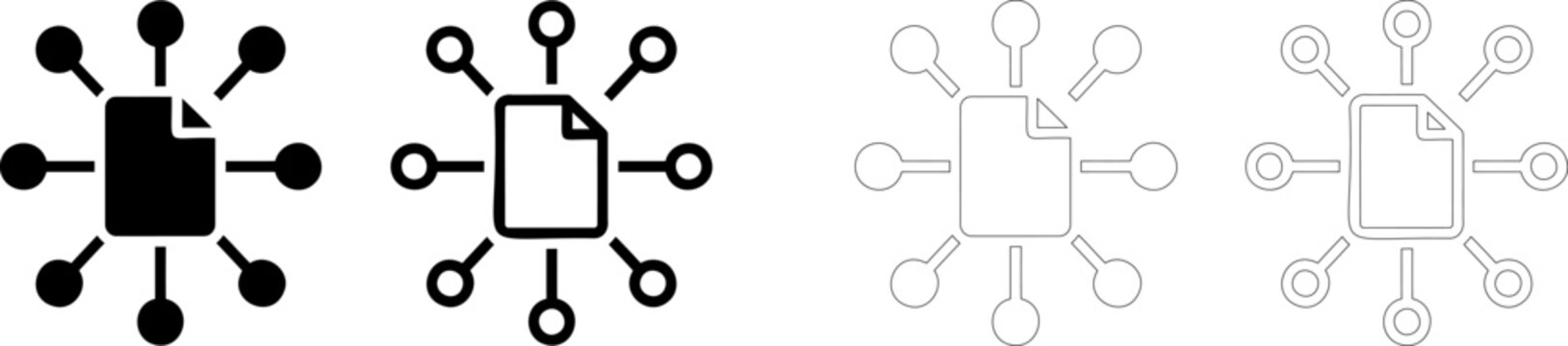 Document distribution solid icon set. Featuring file sharing and network nodes