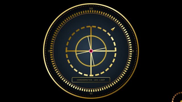Luxury Golden Chronometer Watch Face Interface Moving on Dark Background for Modern Motion Graphics