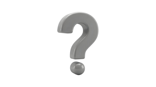 Glossy Metallic Question Mark Symbol, 3D Rendering of Inquiry and Uncertainty, Isolated on White Background