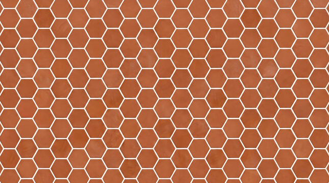Terracotta hexagon tile pattern with white grout, ceramic background