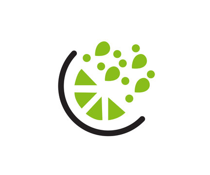 Lime wedge vector graphic isolated on transparent background with fresh citrus drops and slices