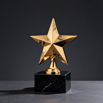 Golden Star Trophy with Black Marble Base for Awards and Achievements