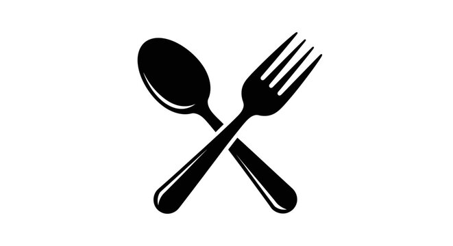 A black silhouette icon of a crossed spoon and fork for dining