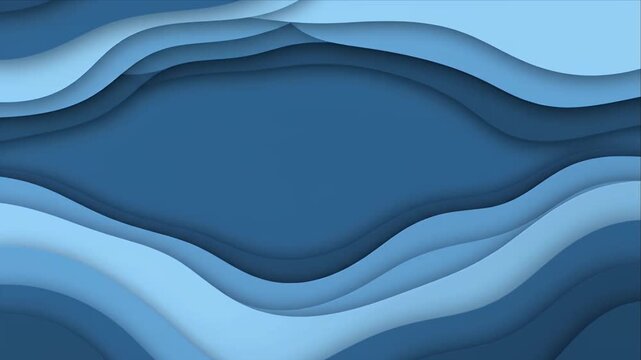 Blue layered paper wave background with flowing abstract curves, contours, depth, texture, calm dimensional composition, modern loop pattern for presentation design, digital art, and creative visual
