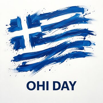 Abstract brush stroke painting of the greek flag, celebrating ohi day, a national holiday in greece, isolated on white background