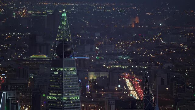 Riyadh Saudi Arabia Night Skyline with Kingdom Centre Tower and City Lights