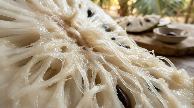 Fresh custard apple pulp with seeds for natural health food.