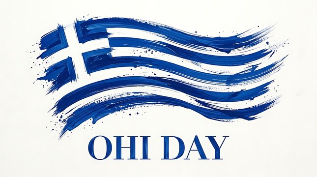 Brush stroke style greek flag illustration for ohi day celebration, symbol of greek resistance and national pride, isolated on white background