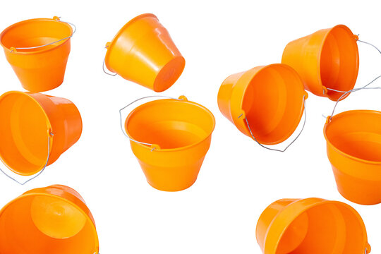 abstract arrangement of professional-grade industrial orange cement mix bucket