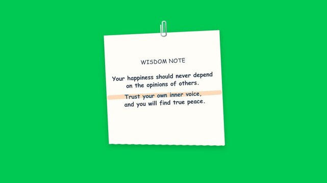 A high-quality, seamlessly looping 2D animation featuring a stylized sticky note displaying an inspiring English motivational quote. 