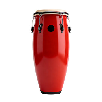 [Transparent Background PNG]Red Conga Drum with Tuning Lugs and Natural Drumhead