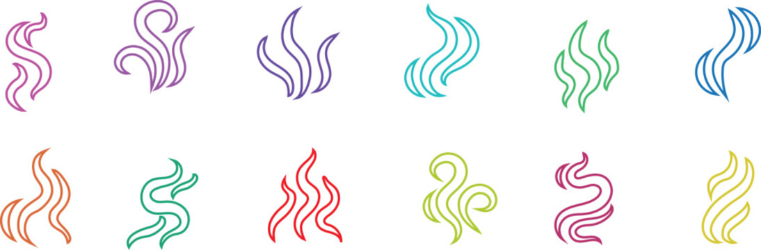 Set of colorful hand drawn abstract doodle icons featuring various creative shapes and artistic line art patterns
