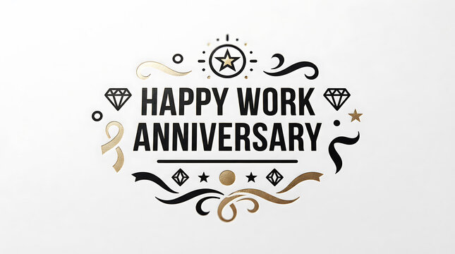 Elegant happy work anniversary celebration graphic with decorative floral elements