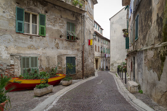 Street view of Ventimiglia old town, Italy