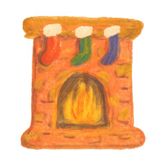 Obraz premium PNG Cozy fireplace with festive stockings.