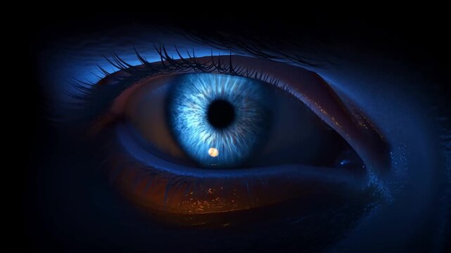 Closed Human Eye Glowing Under Dark Ultraviolet Light in Macro Close Up