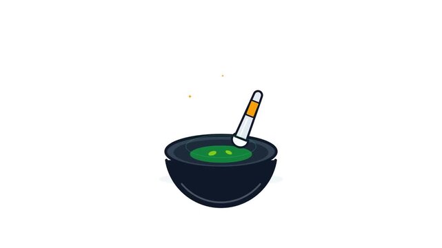 Three stylized mortar and pestle icons with green sauce animation against a clean white background with individual animated mortar