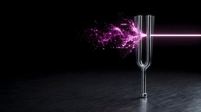 Steel tuning fork calibrating chaotic digital data into a clean straight frequency line.