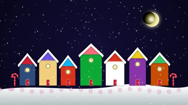 Pink Candy Cane Village with Christmas Snowfall Motion Loop