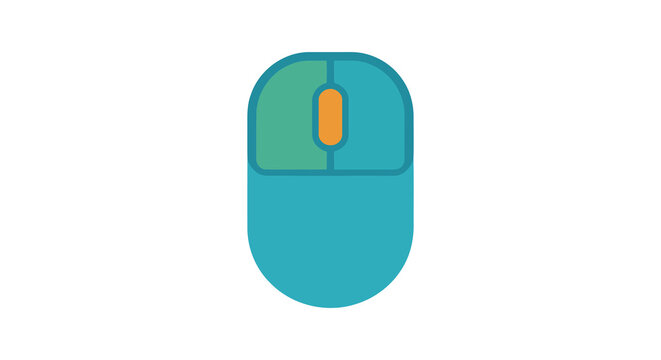 Computer mouse icon features a teal body and green buttons on a white background