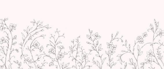Obraz premium Floral whimsical rococo background. Vintage flowers and botanical calligraphy for packaging, wedding greeting card