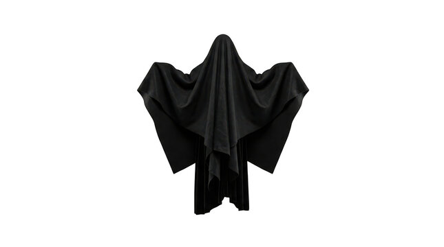 Mysterious figure wearing a black cloak isolated on transparent background