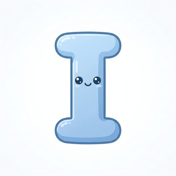 Cute Kawaii Letter I Light Pastel Blue Bubble Alphabet Vector Illustration Isolated on White Background