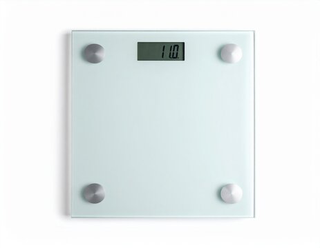 Flat glass bathroom scale with a blank digital display