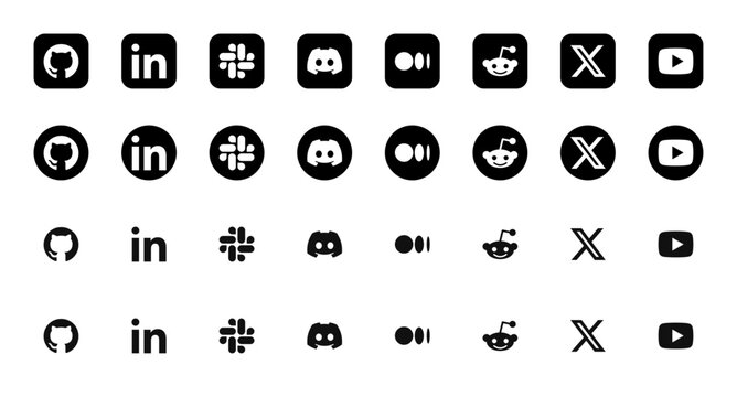 Career and professional app logo icon set with GitHub, LinkedIn, Slack and Discord, career and business app icons for business networks and mobile UI, vector illustration