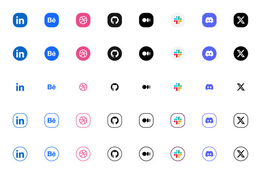 Career and professional app logo icon set with LinkedIn, Behance, Medium and Slack, career and business app icons for business networks and mobile UI, vector illustration