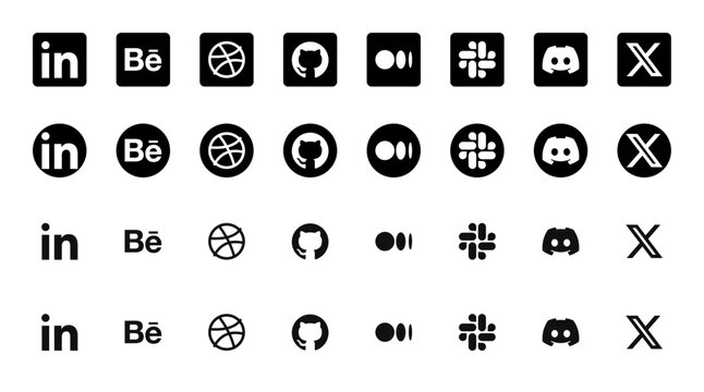 Career and professional app logo icon set with LinkedIn, Behance, Discord and X, career and business app icons for careers, portfolios and web design, vector illustration