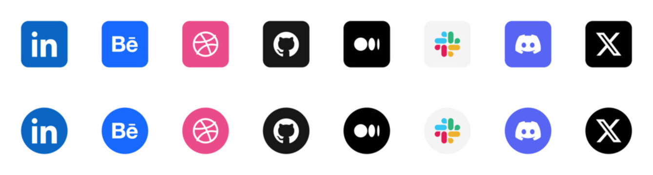 Career and professional app logo icon set with LinkedIn, Behance, GitHub and Medium, career and business app icons for business networks and mobile UI, vector illustration