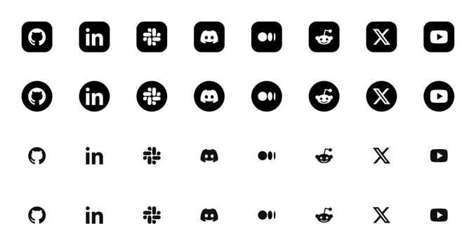 Career and professional app logo icon set with GitHub, LinkedIn, Medium and Reddit, career and business app icons for career profiles and mobile apps, vector illustration