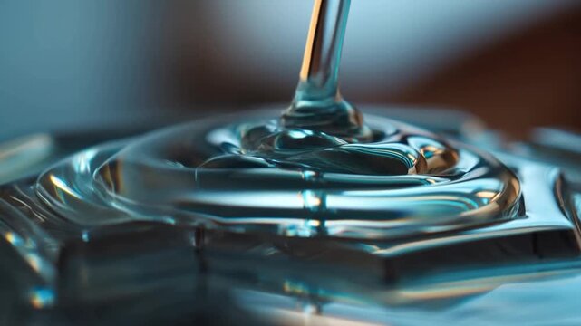 Chrome faucet fixture on reflective metal base in closeup with blue highlights